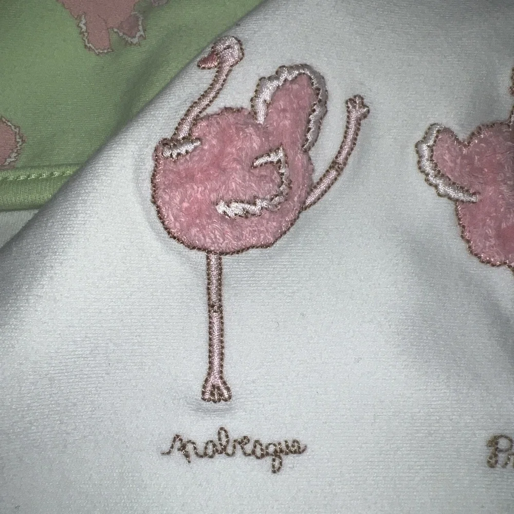 Gymboree Baby Blanket Embroidered Ballerina Ostrich Pink Green White 2004 Vtg
